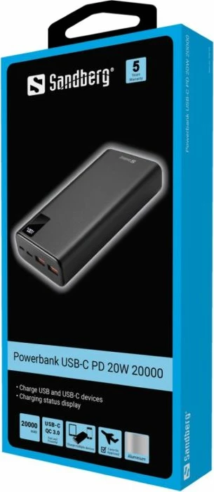 Powerbank Sandberg 420-59 USB-C PD 20W 20000 mAh, i zi