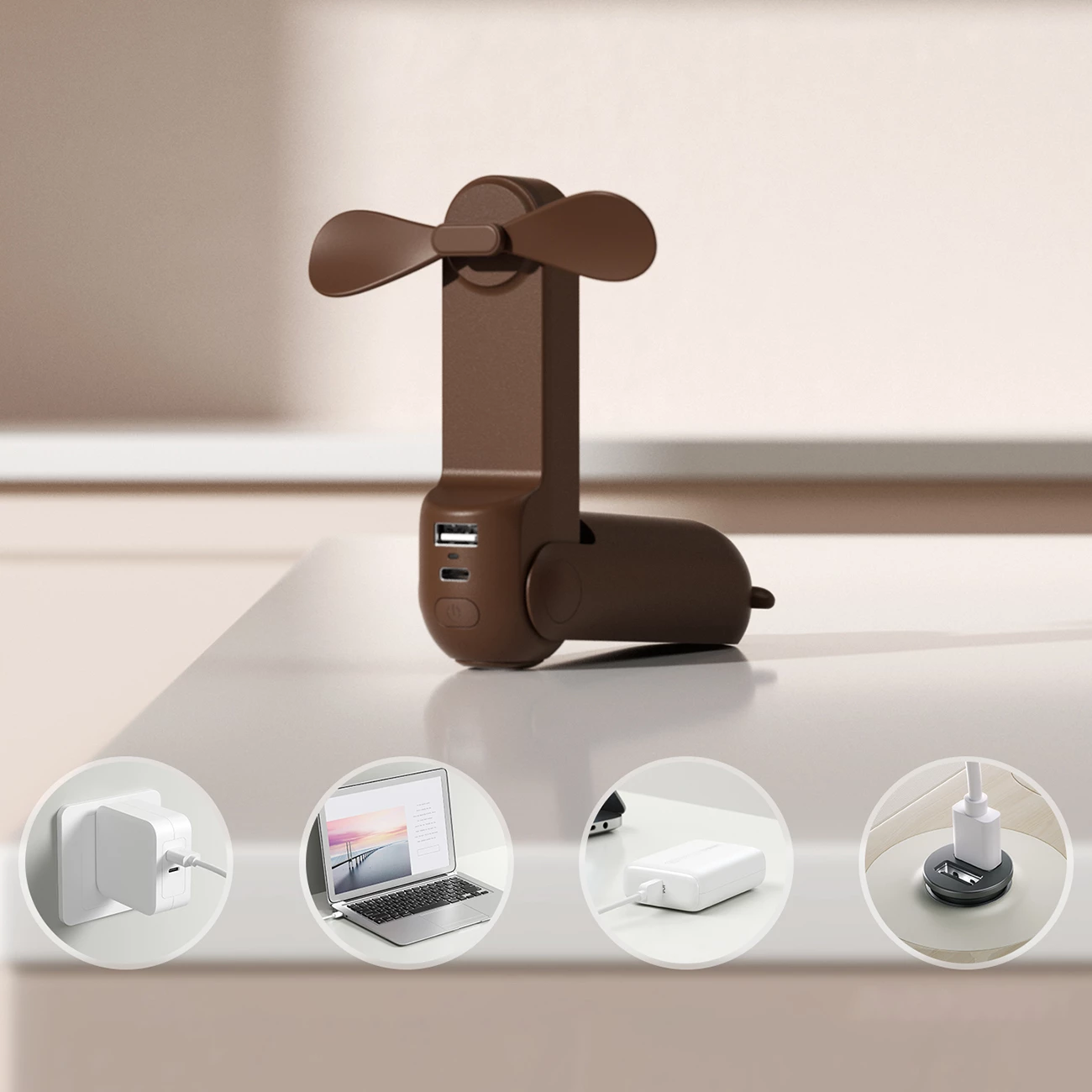 Ventilator dore Jisulife Handheld Fan Life8 Plus, 4500 mAh, USB-C, kafe