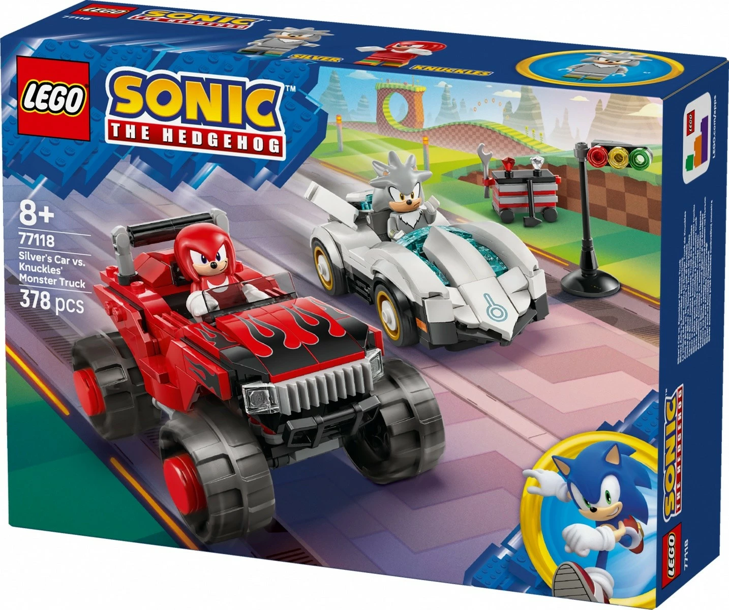 Set LEGO Sonic the Hedgehog 77118 Silver me makinë vs Knuckles me monster truck, 378 pjesë, 8+