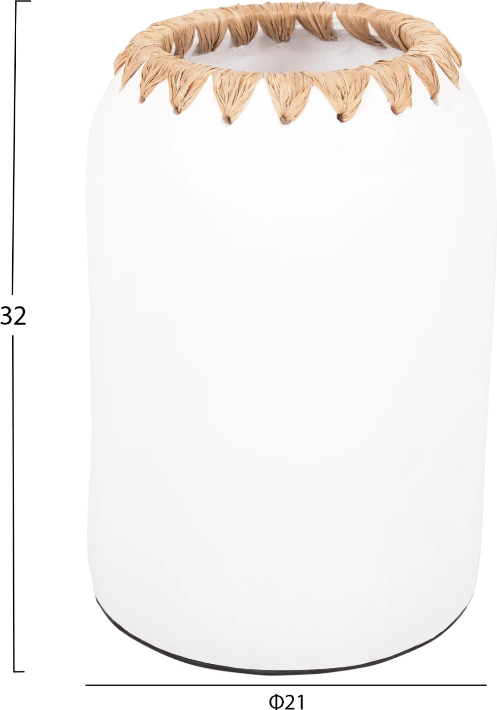 Vazo dekorative FH4377 terrakote, ngjyrë e bardhë me thurje kashte në buzë Φ21Χ32Hcm
