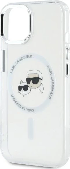 Mbështjellës Karl Lagerfeld IML Metal Karl&Choupette Head MagSafe për iPhone 14, Bardhë