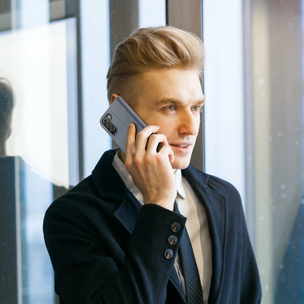 Mbështjellës Dux Ducis Hivo për Samsung Galaxy S22+, lëkurë natyrale, me xhepa për karta, Blu