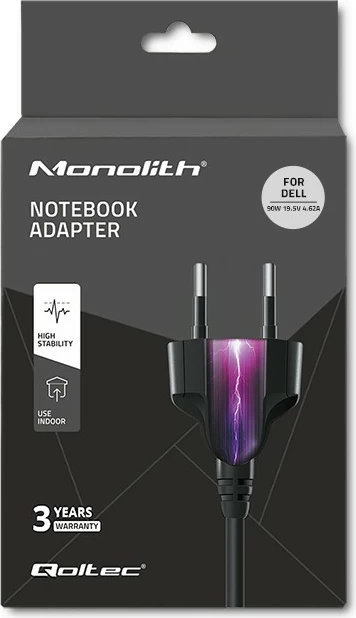 Adapter rryme për laptop Qoltec 90W, për Dell, 19.5V 4.62A, 4.5x3.0mm, i zi