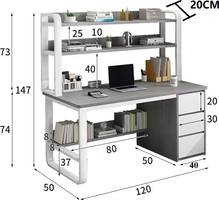 Tavolinë pune me raft, ngjyrë natyrale dhe e bardhë, 120x50x147cm