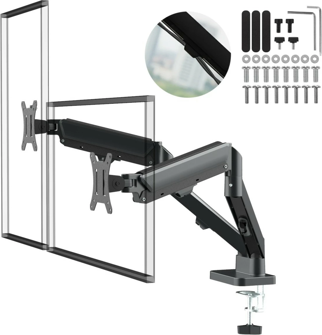 Mbajtës tavoline për 2 monitorë Maclean MC-134, 17-32\", VESA 75x75/100x100, 2-10 kg, i zi