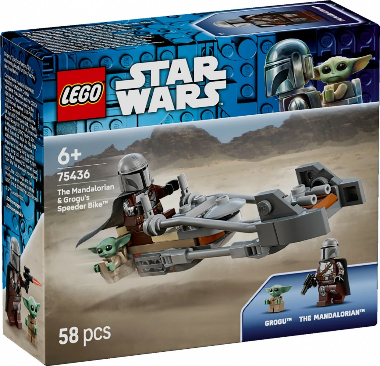 Set LEGO Star Wars 75436 Mandalorian Speeder me Grogu, 58 pjesë, moshat 6+, set i vogël