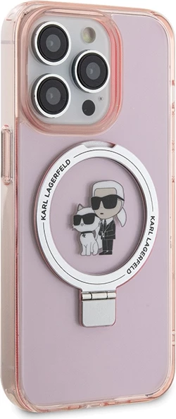 Mbështjellës Karl Lagerfeld KLHMP15XHMRSKCP për iPhone 15 Pro Max 6.7", me unazë Ring Stand, MagSafe, rozë