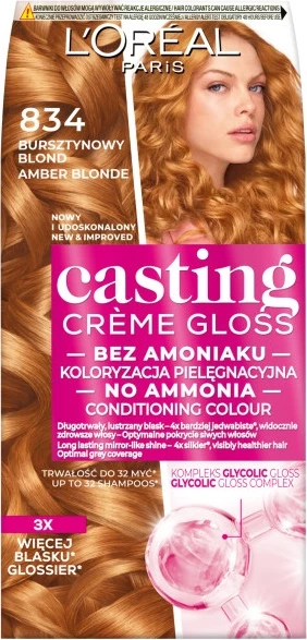 Ngjyrë për flokë L'Oreal Paris Casting Creme Gloss 834 Amber Blonde për femra