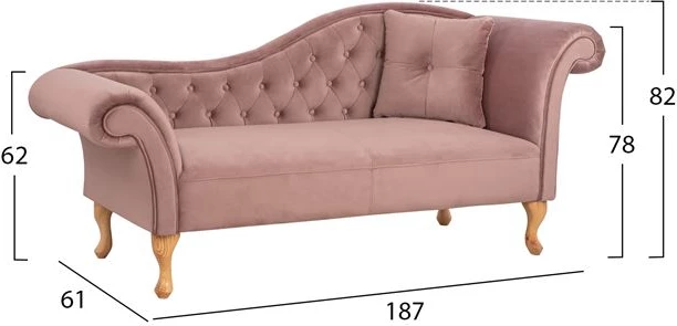 Shezlong dusty pink kadife FH3008.05 krah i djathtë 187x61x82cm