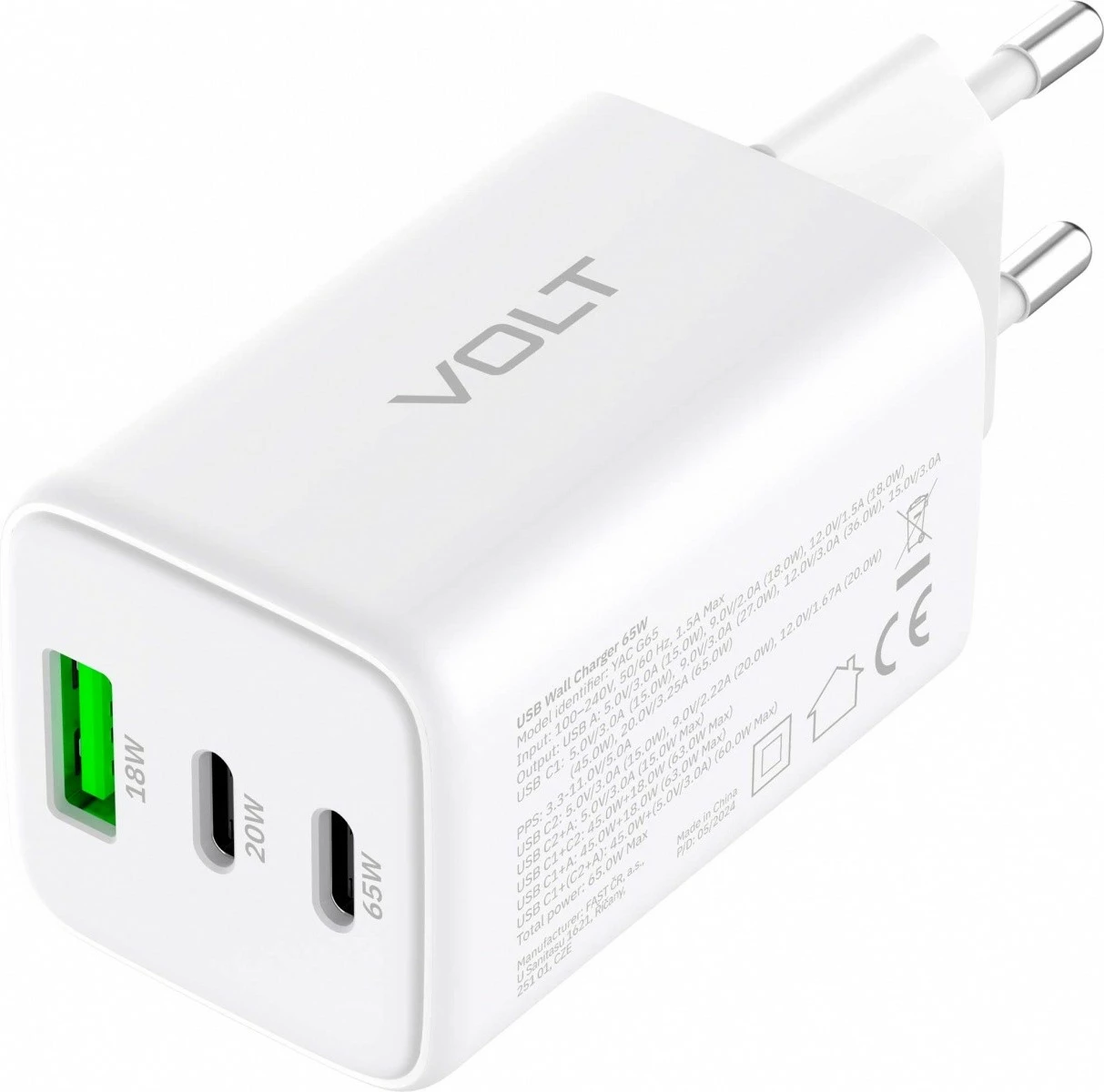 Karikues rrjeti YENKEE YAC G65 VOLT, 65W, 3xUSB, i bardhë