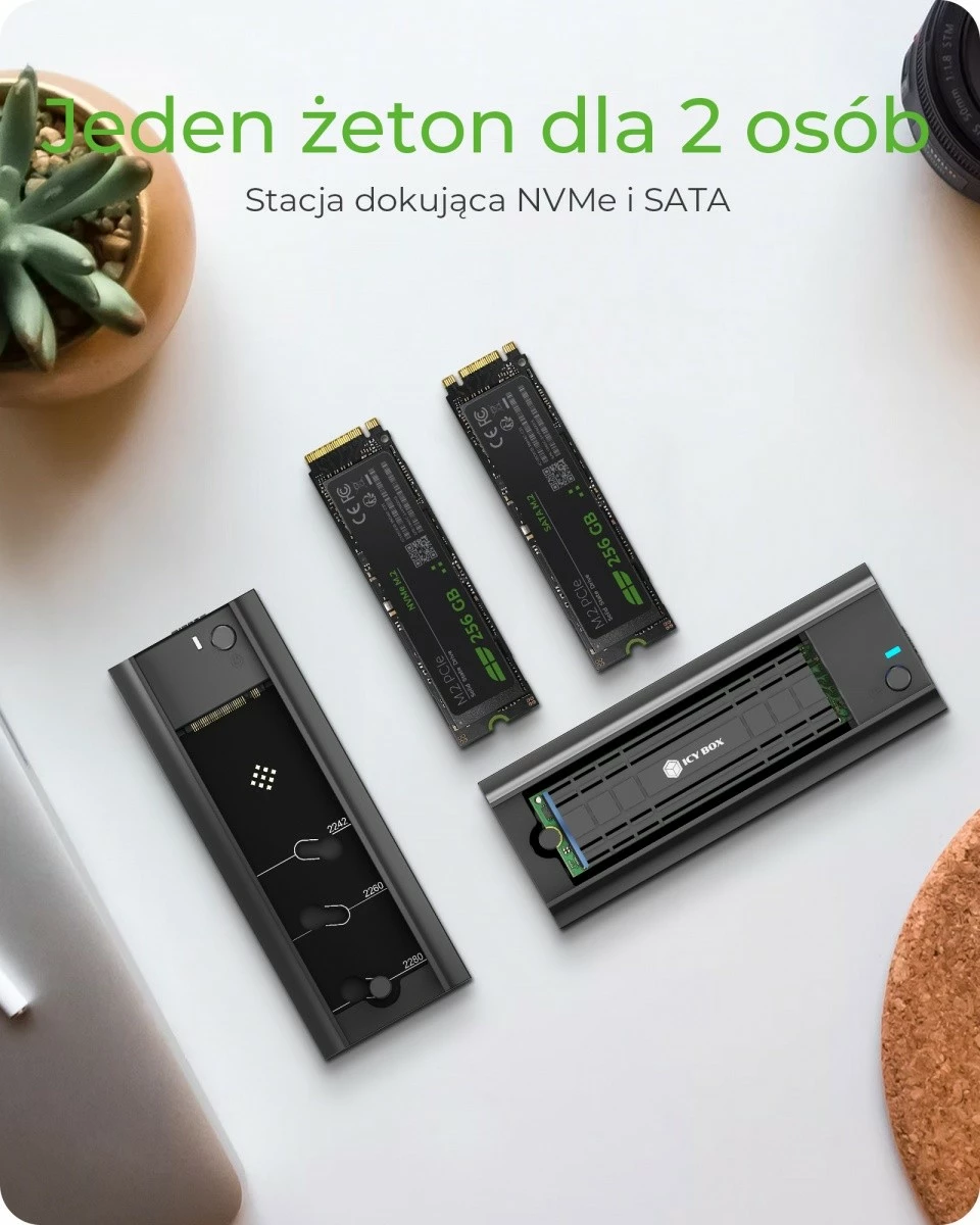 Docking station IcyBox IB-180MC-C31 për SSD M.2 NVMe & SATA, USB 3.2 Type-C, Alumini, Zi