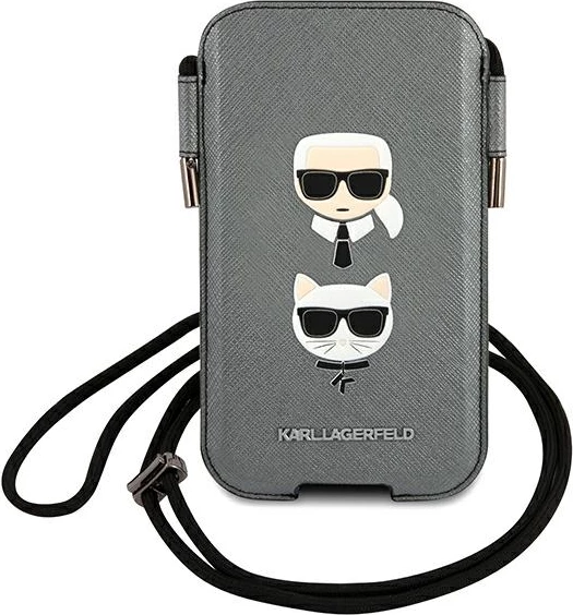 Mbështjellës telefoni Karl Lagerfeld Saffiano Ikonik Karl&Choupette Head, 6.7", Gri