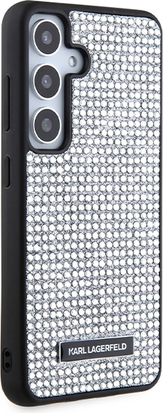 Mbështjellës Karl Lagerfeld Rhinestone Logo Metal Plate për Samsung Galaxy S24, Silver