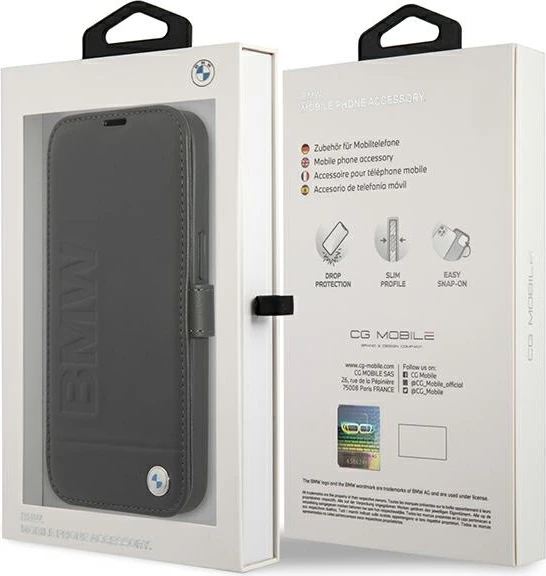 Mbështjellës BMW Signature për iPhone 13 mini, lëkurë, i zi