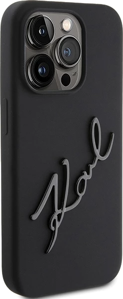 Mbështjellës Karl Lagerfeld Silicone Karl Script për iPhone 15 Pro, i zi