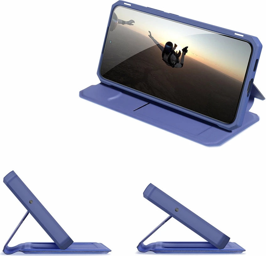 Mbështjellës Dux Ducis Skin X për Samsung Galaxy S22+, me xhep kartelash, me qëndrim, Blu