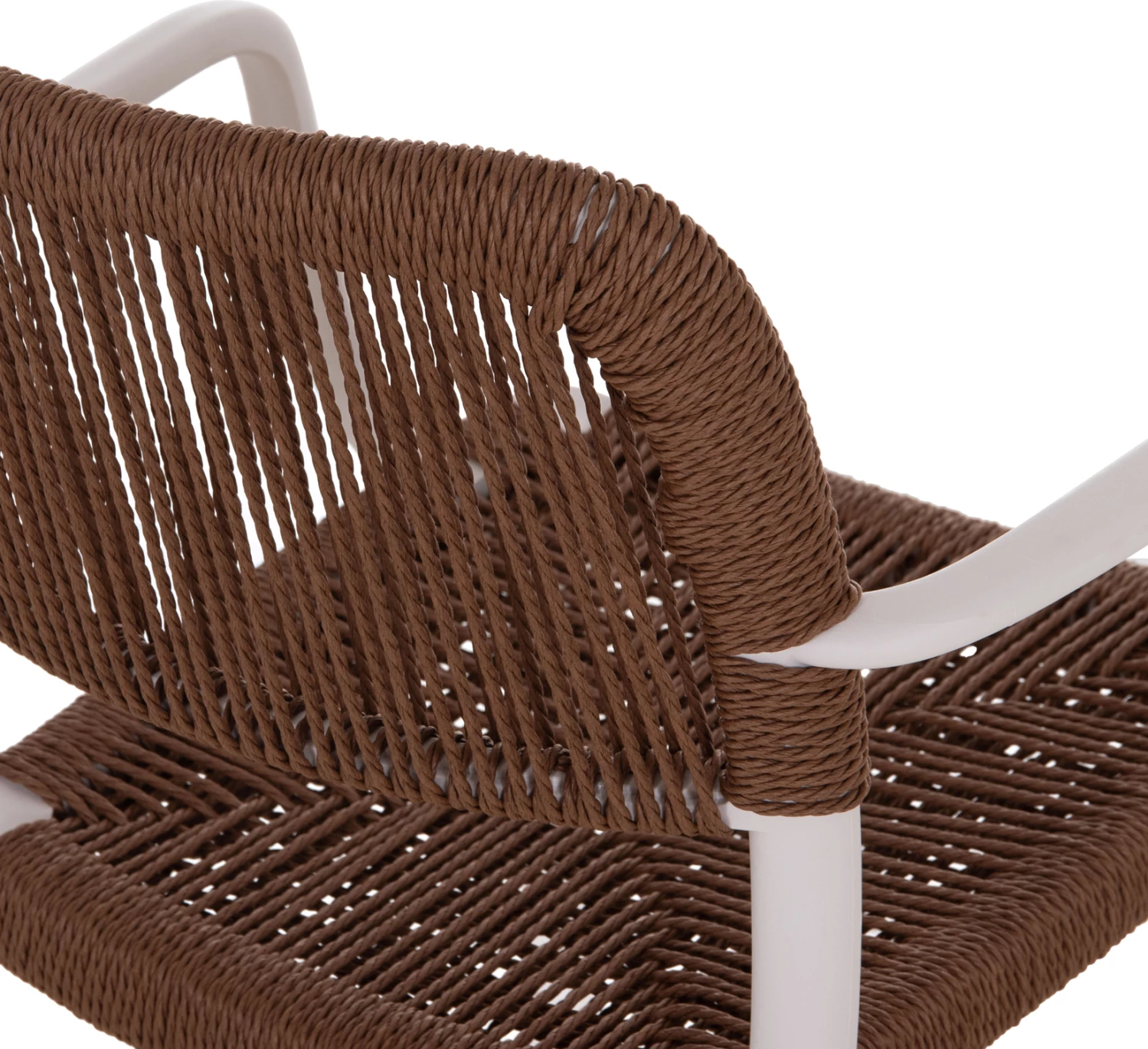 Karrige për tavolinë për terasë STRIDER, kornizë e bardhë, litar kafe, FH6391.01, 57x53x80cm, set prej 5 copash