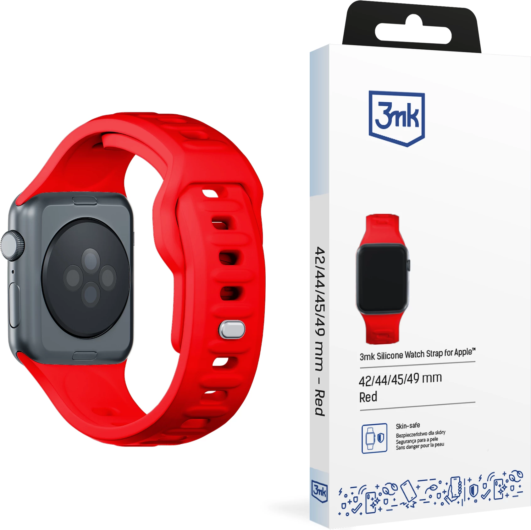 Rrip silikoni për Apple Watch 3mk, 42/44/45/49mm, Kuq