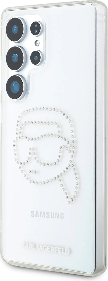 Mbështjellës Karl Lagerfeld Rhinestones Karl Head Logo për Samsung Galaxy S25 Ultra, transparent