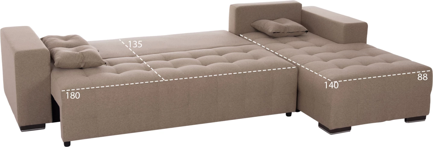 Kënd divan me hapësirë për depo, Trendston FH3302.03R, material bezhë, 298x177x95cm