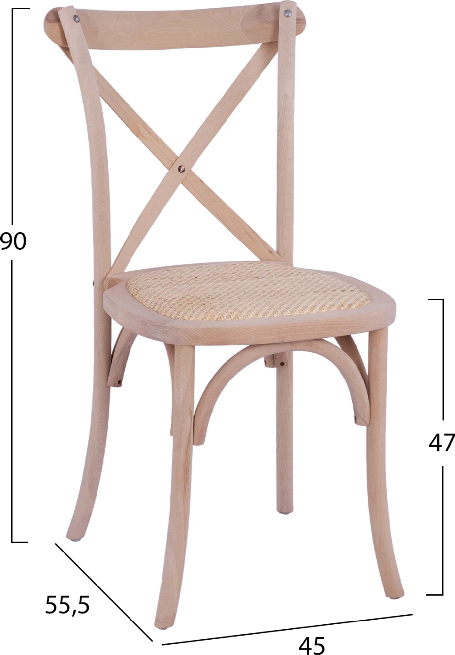 Karrige Owen prej druri, e grumbullueshme, prej druri ahu, e papërpunuar, me shpinë të kryqëzuar, FH8575.20, 45x55,5x90 cm