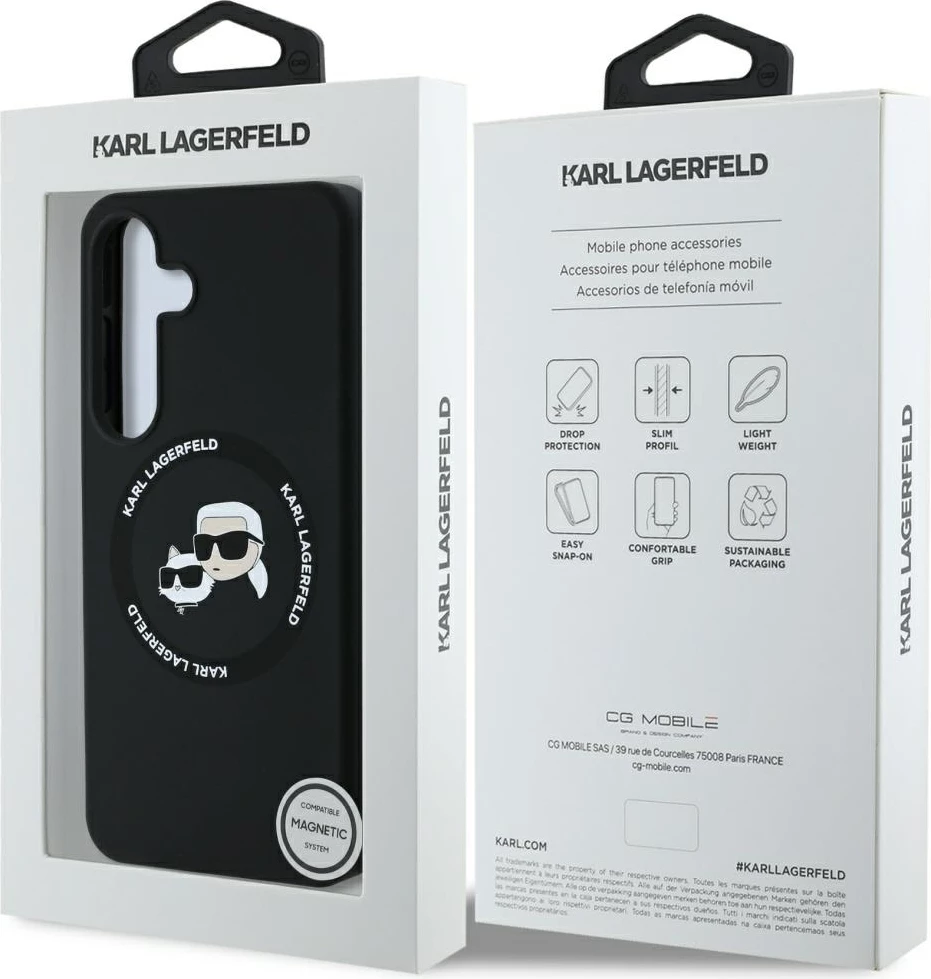 Mbështjellës Karl Lagerfeld Silicone Double Heads And Circle MagSafe për Samsung Galaxy S25 Plus, i zi