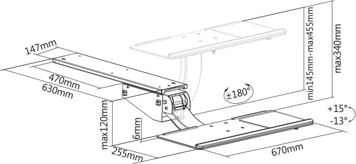 Mbajtës tastiere nën tavolinë Maclean MC-795, i rregullueshëm, i zi