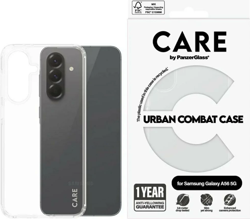 Mbështjellës PanzerGlass CARE Urban Combat Case për Samsung Galaxy A56 5G, Transparent