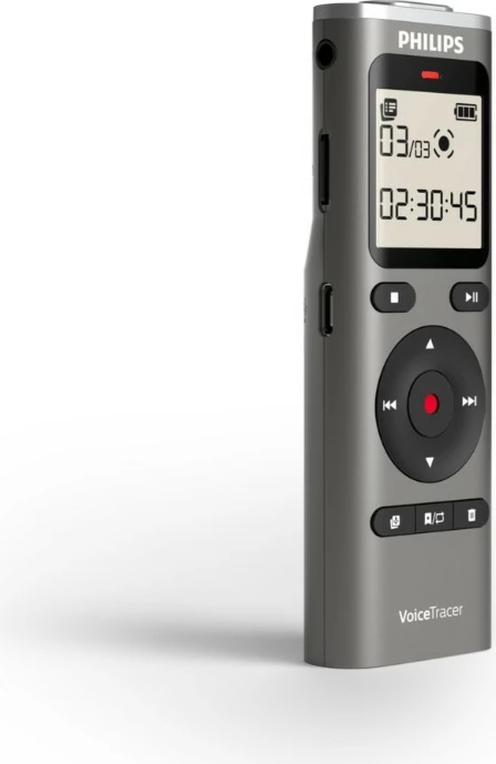 Diktafon Philips VoiceTracer DVT1170 8GB PCM/WAV microSD USB-C 70h, zi/grafit, set me 2x bateri AAA + kabllo USB-C