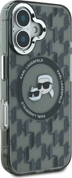 Mbështjellës Karl Lagerfeld IML Monogram Karl & Choupette Head MagSafe për iPhone 16, Zi