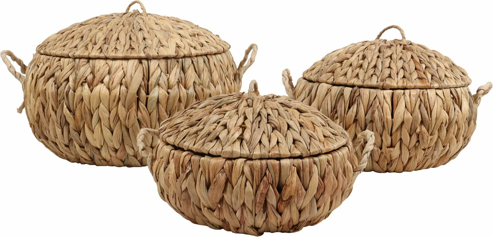 Set shporta me kapak, 3 copë, kashtë deti, natyrale, 40x40x19cm