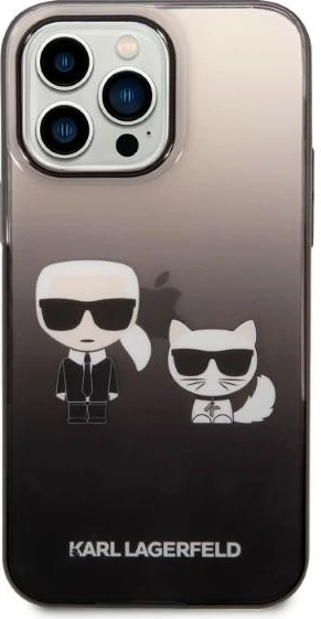 Mbështjellës Karl Lagerfeld KLHCP14LTGKCK për iPhone 14 Pro 6.1", Ikonik Karl & Choupette, i zi