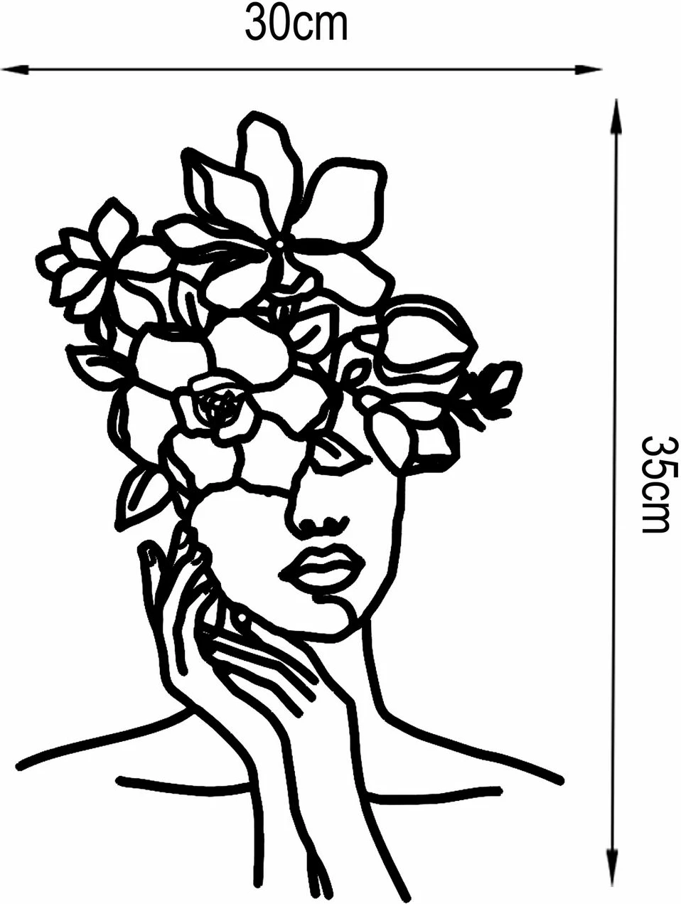 Aksesor dekorativ metalik për mur, Wallity, grua me lule, ngjyrë e zezë, 30x30cm