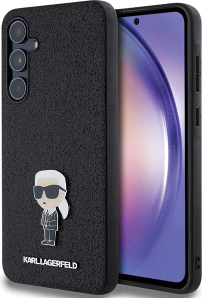 Mbështjellës Karl Lagerfeld Fixed Glitter Ikonik Logo Metal Pin për Samsung Galaxy A55, i zi