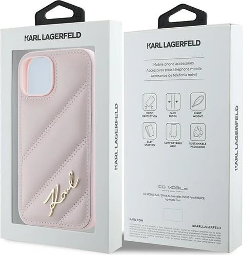Mbështjellës Karl Lagerfeld Diagonal Quilted Script për iPhone 15/14/13, Rozë