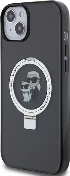 Mbështjellës Karl Lagerfeld KLHMP15SHMRSKCK për iPhone 15 6.1", me unazë Ring Stand, MagSafe, e zezë