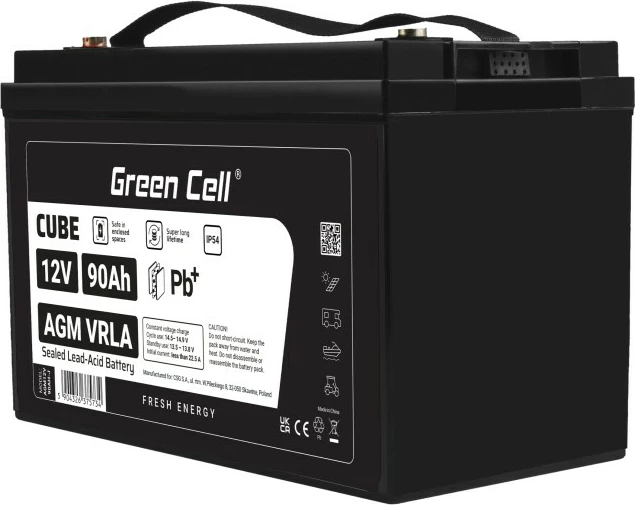 Bateri AGM VRLA, Green Cell, AGM12V90AH-J, 12V 90Ah, IP54, e zezë