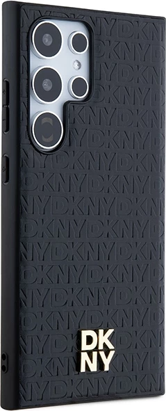Mbështjellës DKNY Leather Pattern Metal Logo MagSafe për Samsung Galaxy S24 Ultra, zi