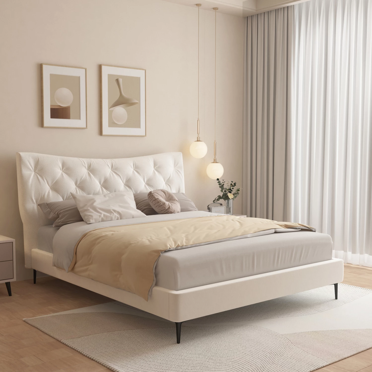 Krevat dopio JILL, stof bezhë, FH737.03, për dyshek 160x200cm