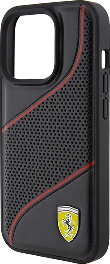 Mbështjellës Ferrari Perforated Waves Metal Logo për iPhone 15 Pro, i zi