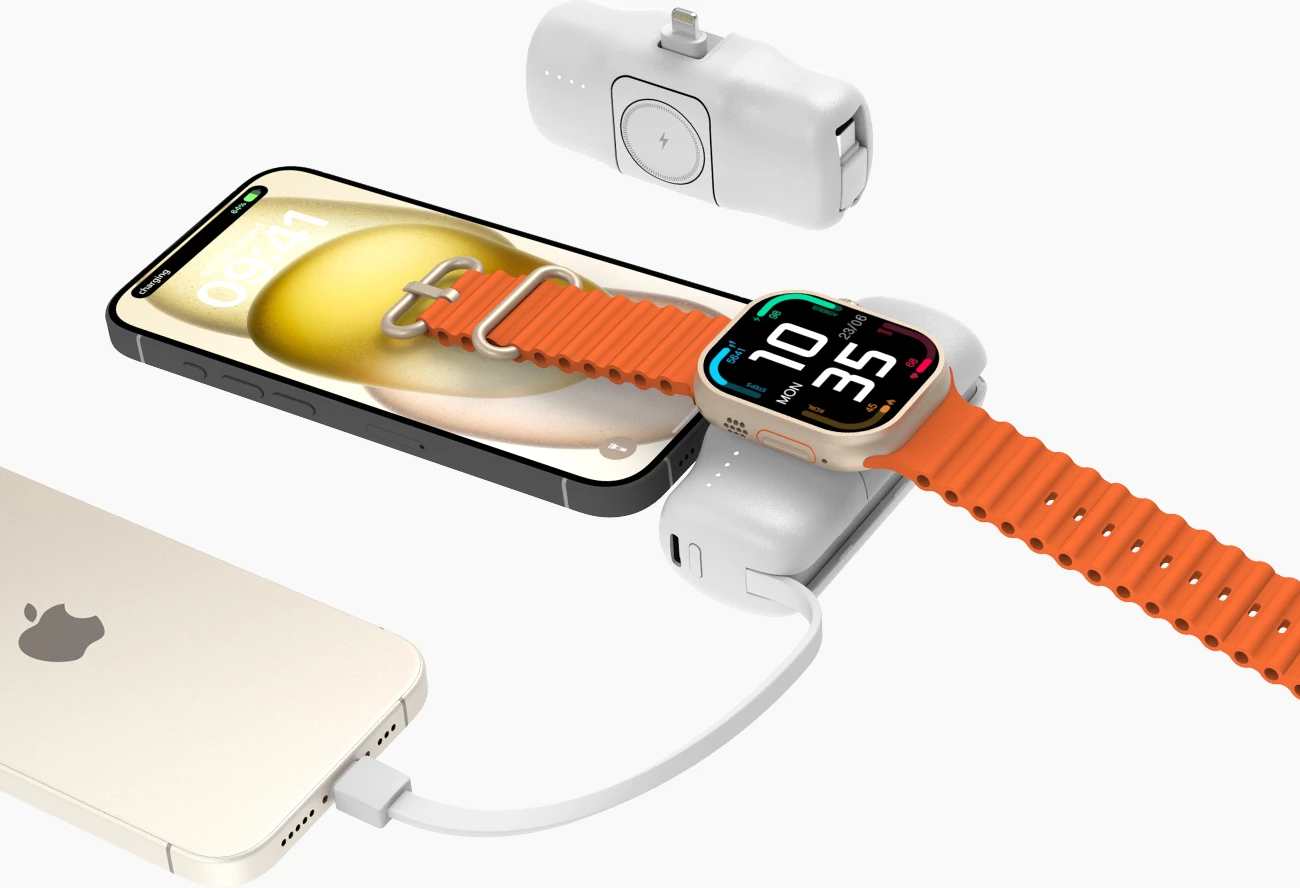 Powerbank Wozinsky WF16-YLS, 5000mAh, 15W, Lightning, USB-C, karikues për Apple Watch, Bardhë