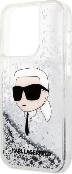 Mbështjellës Karl Lagerfeld Glitter Karl's Head për iPhone 14 Pro Max, argjendtë