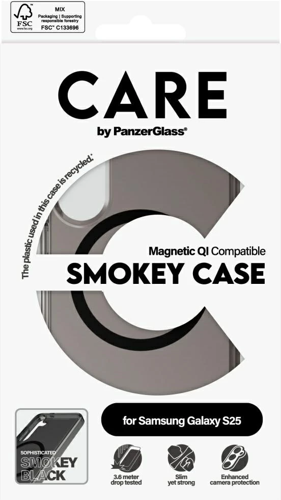 Mbështjellës PanzerGlass CARE Flagship Urban Combat, për Samsung Galaxy S25, gjysmë-transparent, Smokey Black