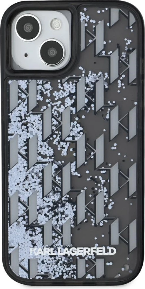 Mbështjellës Karl Lagerfeld Liquide Glitter Monogram Gradient për iPhone 15, i zi