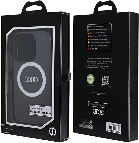 Mbështjellës Audi IML Big Logo MagSafe për iPhone 15 Pro, i zi