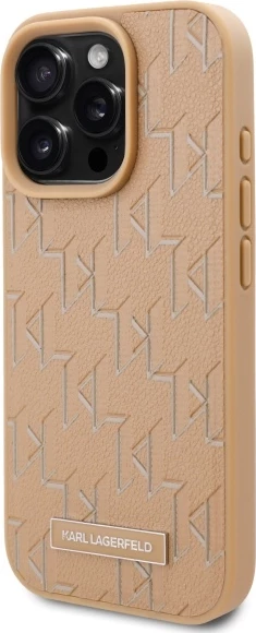 Mbështjellës Karl Lagerfeld për iPhone 16 Pro, lëkurë, MagSafe, Bezhë