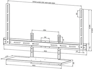 Raft videobar/raft tastiere Neomounts AV40-500BL, për ekrane 43-110″, VESA 200x200-800x800, ngarkesë 2.5 kg, çelik, zi