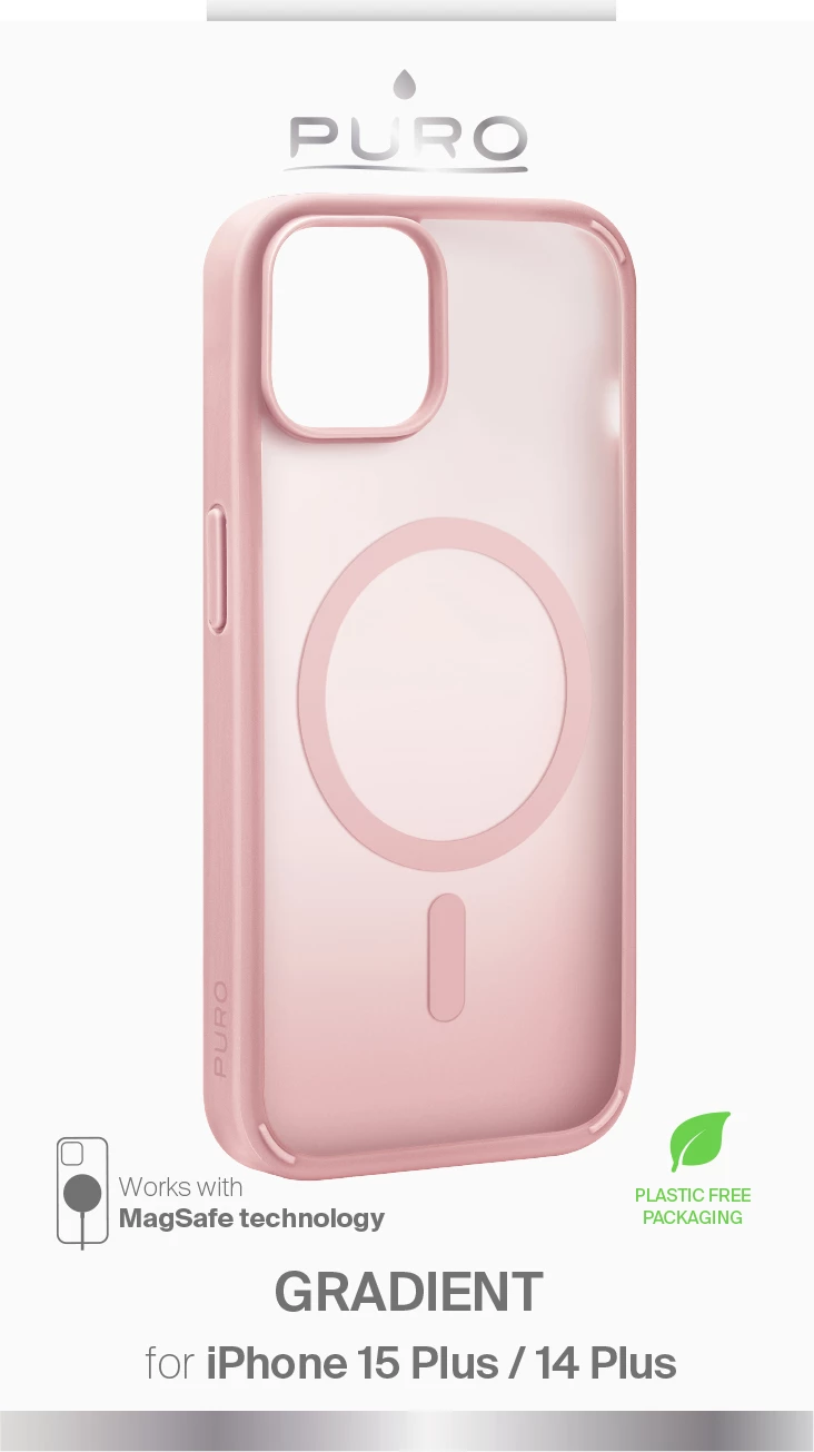 Mbështjellës Puro Gradient MagSafe për iPhone 15 Plus, silikon, rozë