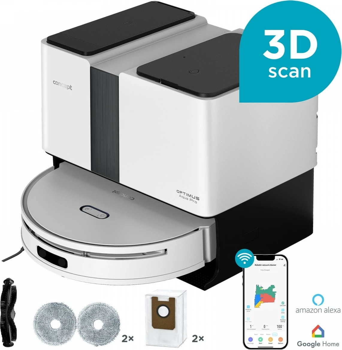 Robot fshesë-mop 2-në-1 Concept VR4050, 5000 Pa, bateri 270 min, rezervuar 300 ml, laser 3D, i bardhë