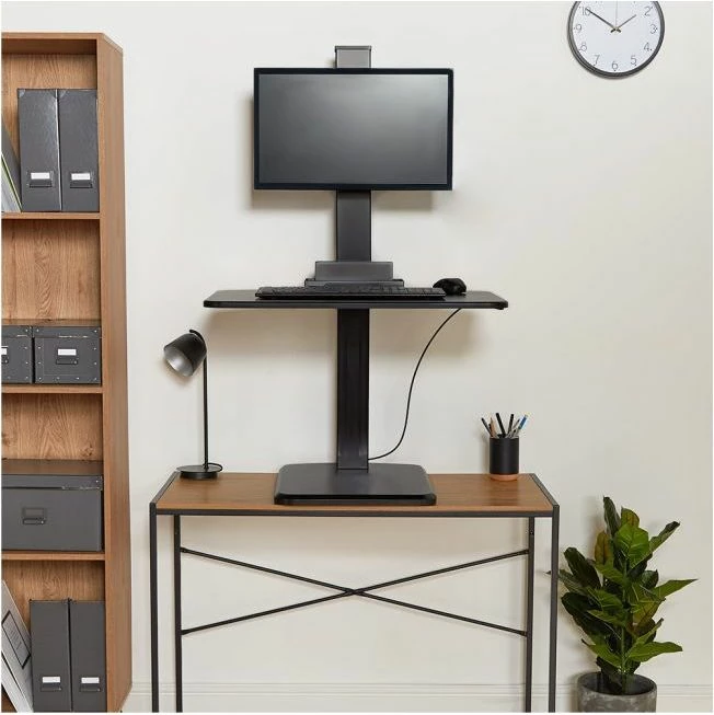 stacion pune sit-stand VONHAUS 3000167, për 2-3 monitorë, rregullim pneumatik i lartësisë, montim VESA, e zezë